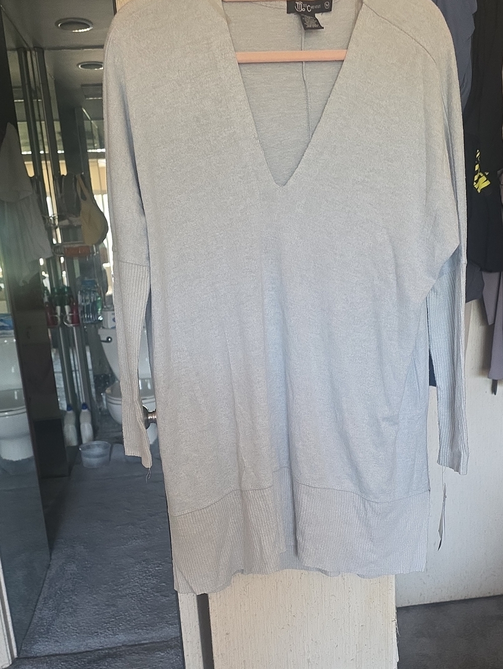 Miss Chievous Light Gray V-Neck Tunic Sweater